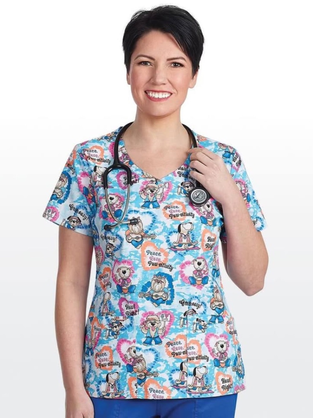 Dickies Scrubs Hippie Hounds V Neck Size M